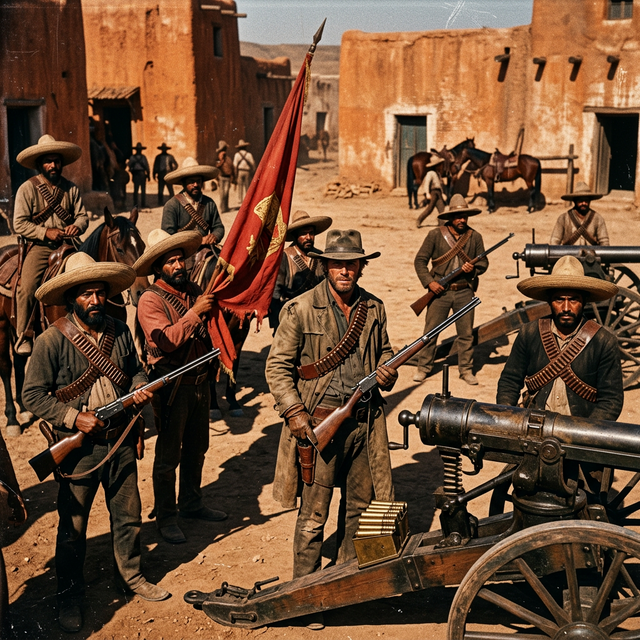 Mexican revolutionaries in a desert village
